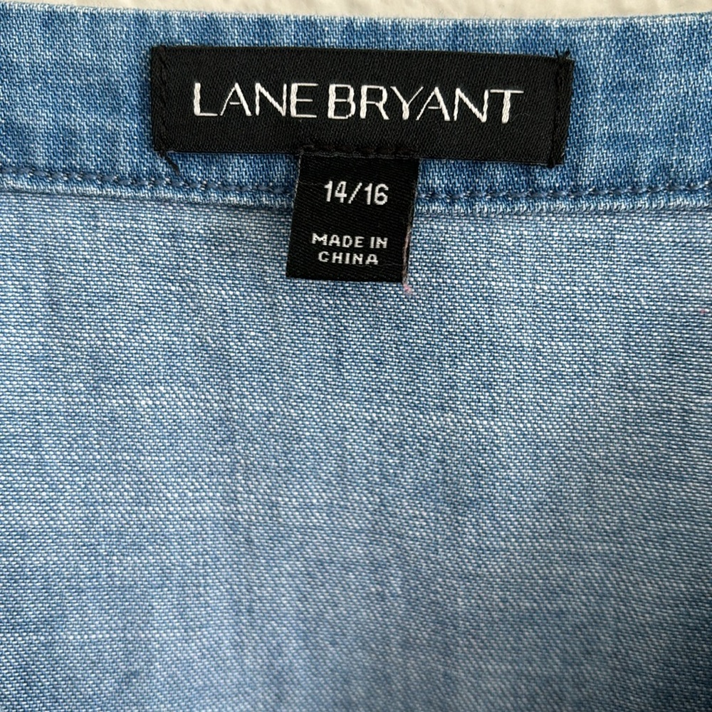 Lane Bryant Cotton Blue Chambray Peplum Bell Sleeves Peasant Top Plus Size 14 16 - Picture 4 of 9